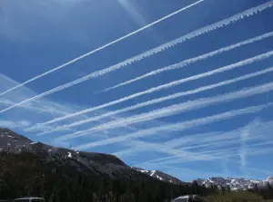 This image from Mammoth Mountain, California shows a coordinated aerial spraying program